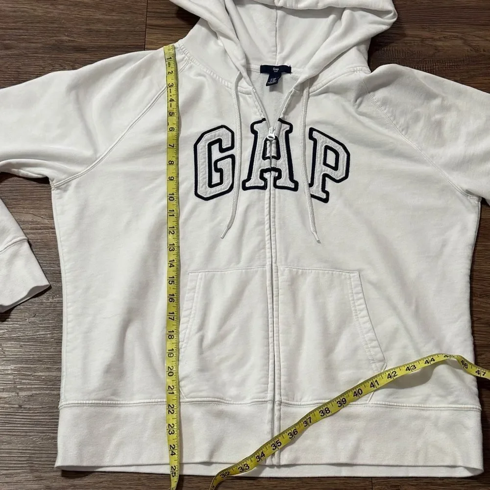 GAP Full Zip White Hoodie Iconic Arch Logo Navy Blue Embroidered Letters XXL